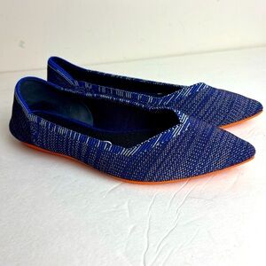 Rothy's Flats Point Bright Blue Birdseye Space Dye Orange Sole size 8.5